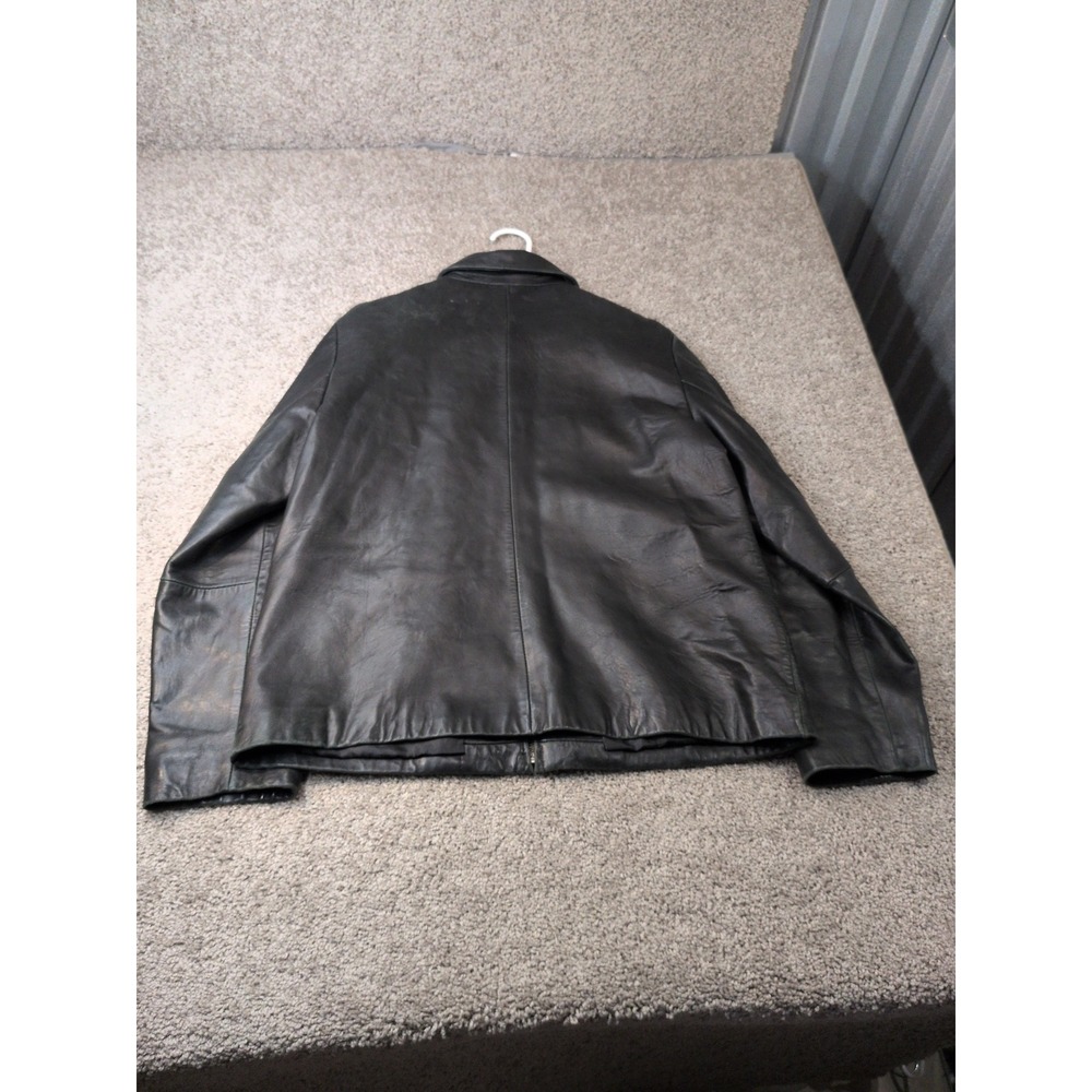 Eddie Bauer Mens Black Genuine Lamb Leather Zip Front Collared Jacket Size L - Picture 8 of 8